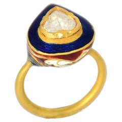1.03 ct white loupe clean Rose cut diamond and Enamel ring in 22K gold