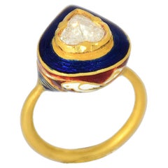 1,03 Karat weißer loupe sauberer Diamant im Rosenschliff und Emaille-Ring aus 22 Karat Gold