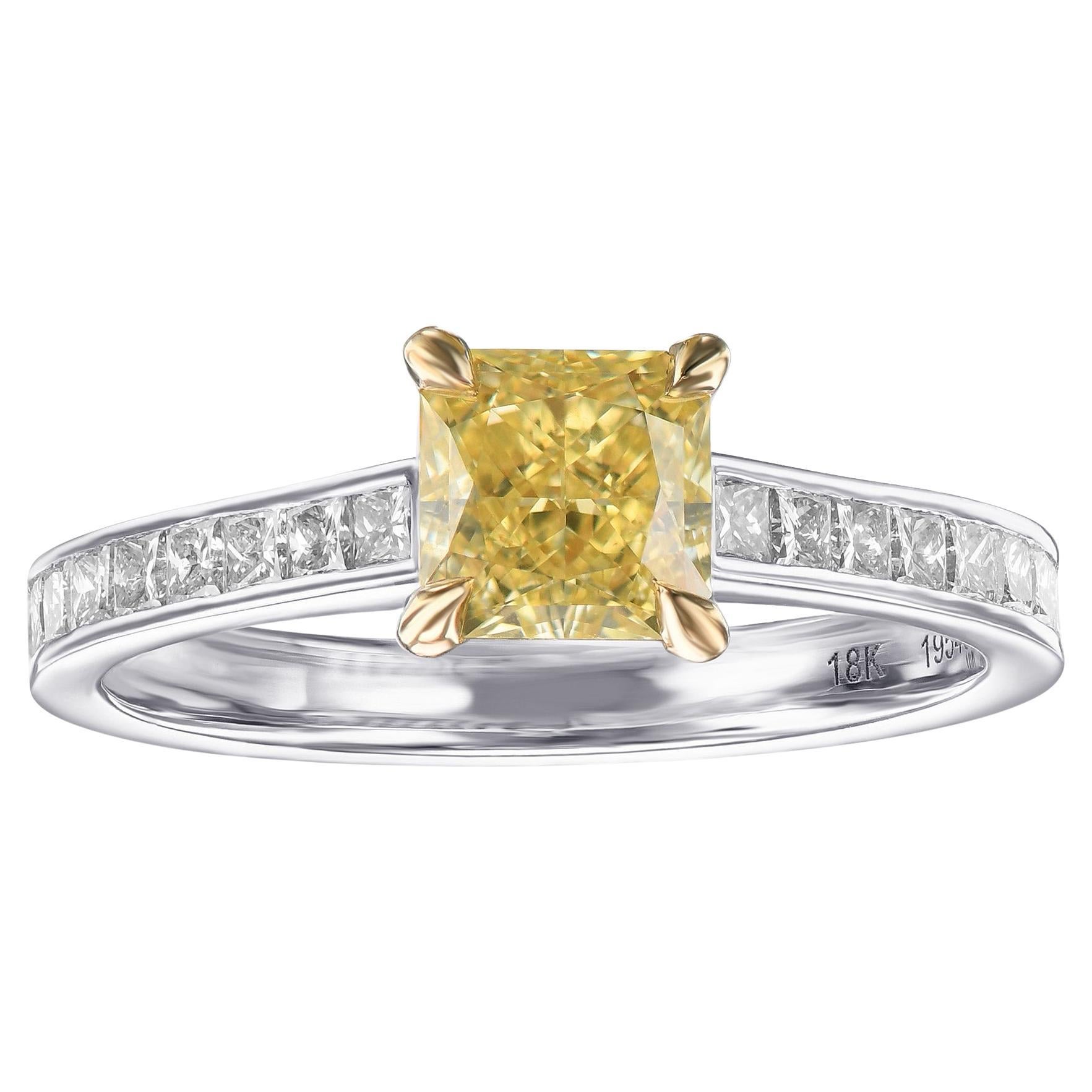1.03 cts GIA Certified Fancy Intense Yellow Radiant Diamond Side-stone Ring