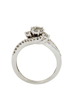1.03 Cttw. Cluster Diamond Bypass Engagement Ring 10k White Gold