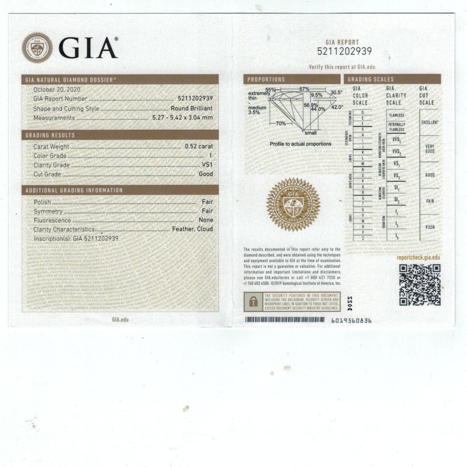 1,03 Gesamtkaratgewicht Diamant-Ohrstecker GIA I/VS1-2 Weißgold Martini 3 Zackenfassung (Moderne) im Angebot