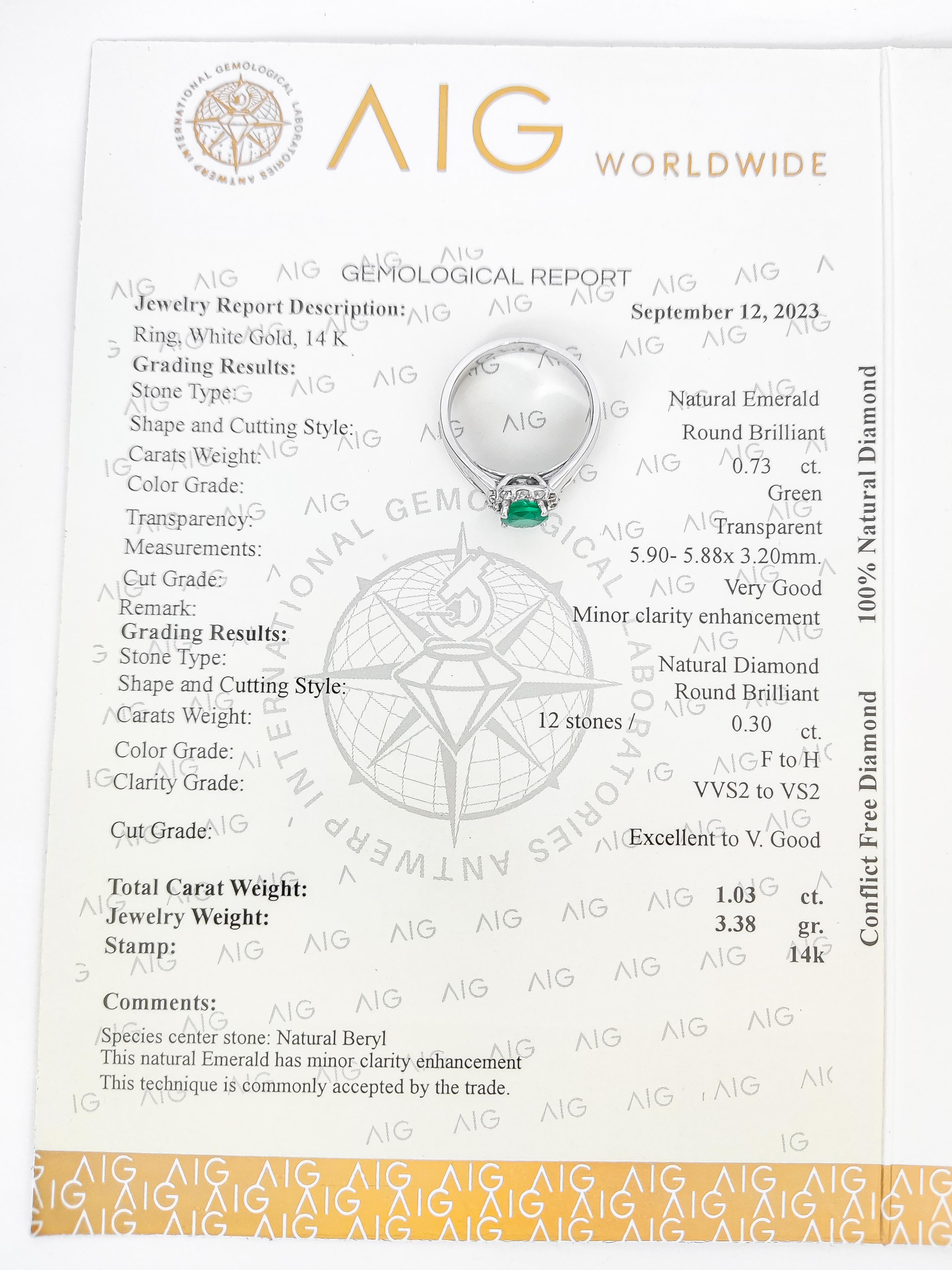 No Reserve 0.73CT Emerald & 0.30CT VVS-VS Diamond Cocktail Enegenment Ring  14K  For Sale 3