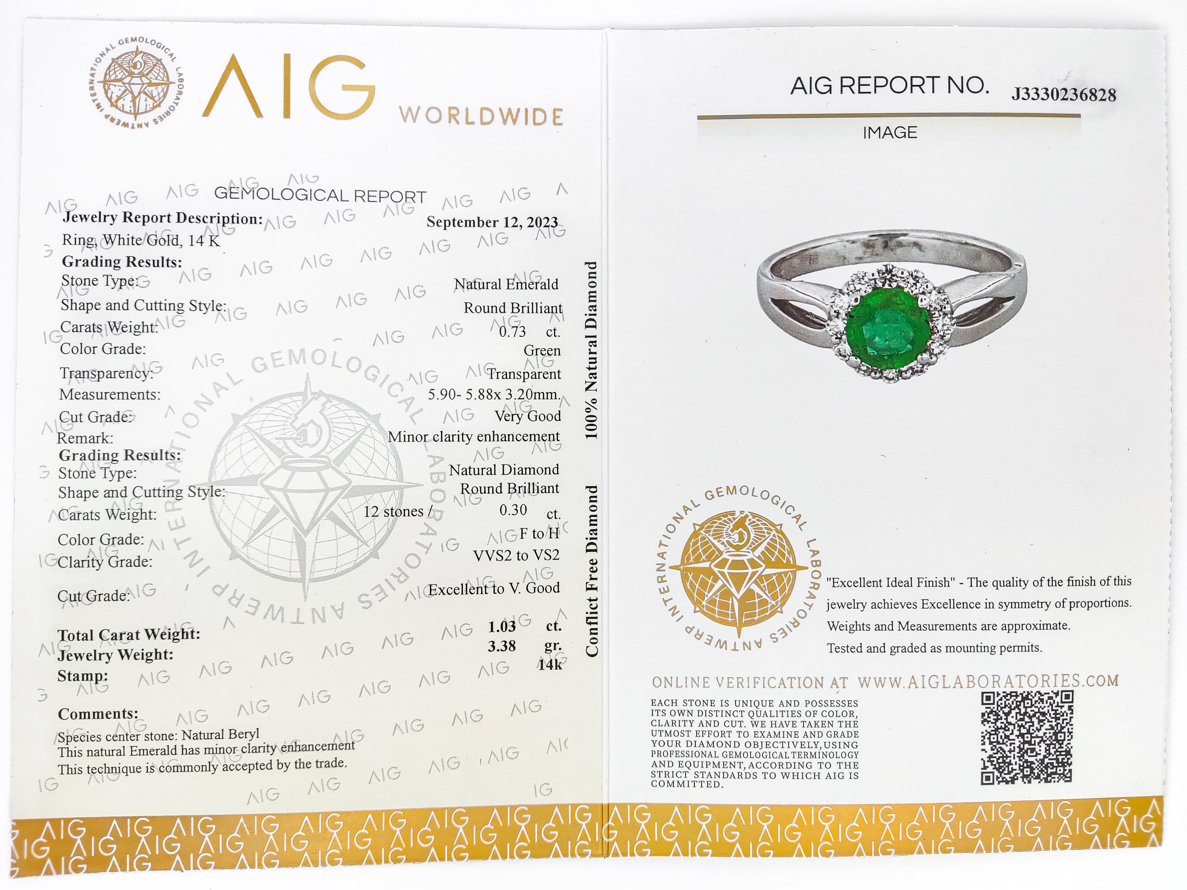 No Reserve 0.73CT Emerald & 0.30CT VVS-VS Diamond Cocktail Enegenment Ring  14K  For Sale 4