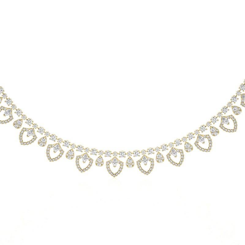 Design: Elevate your elegance with this captivating 10.3 carat diamond Gazebo necklace, a masterful creation in lustrous 14K yellow gold. The necklace exudes timeless beauty with its classic design, showcasing a brilliant arrangement of round-cut &