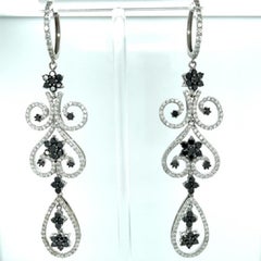 10.30 Carat Black Diamond White Diamond Chandelier White Gold Earrings