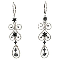 10.30 Carat Black Diamond White Diamond Chandelier White Gold Earrings