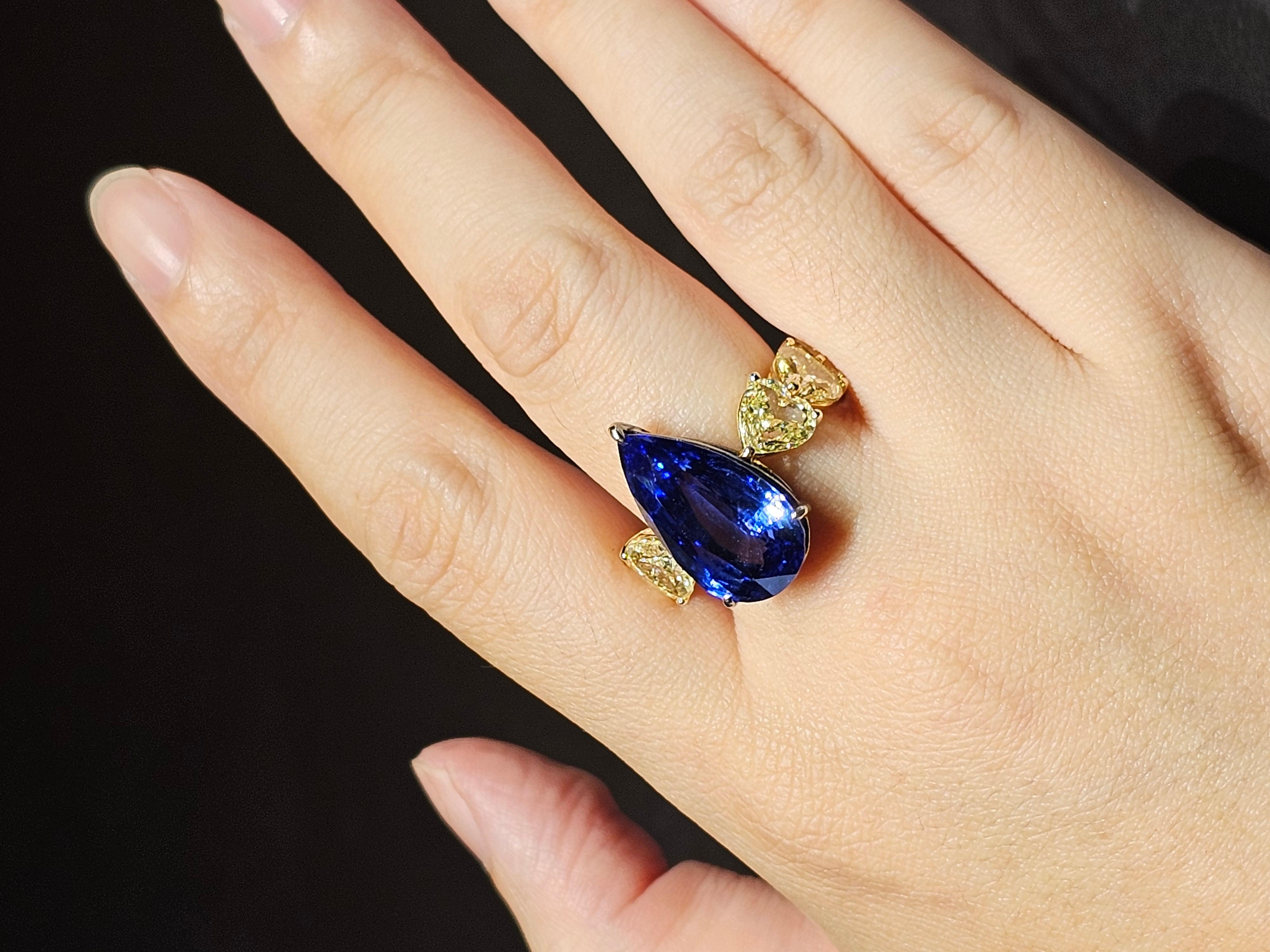 Bague de fiançailles en forme de cœur avec saphir bleu certifié GRS de 10,30 carats et diamants en vente 5