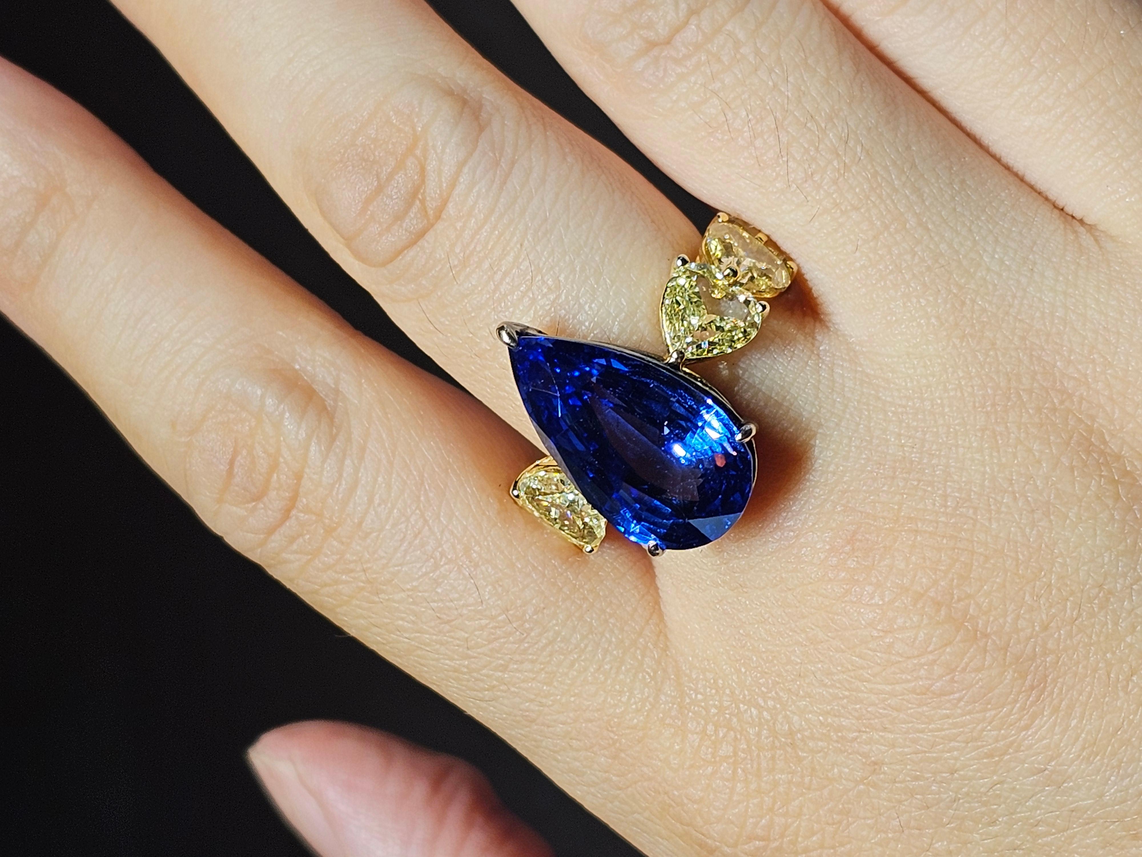 Bague de fiançailles en forme de cœur avec saphir bleu certifié GRS de 10,30 carats et diamants en vente 6