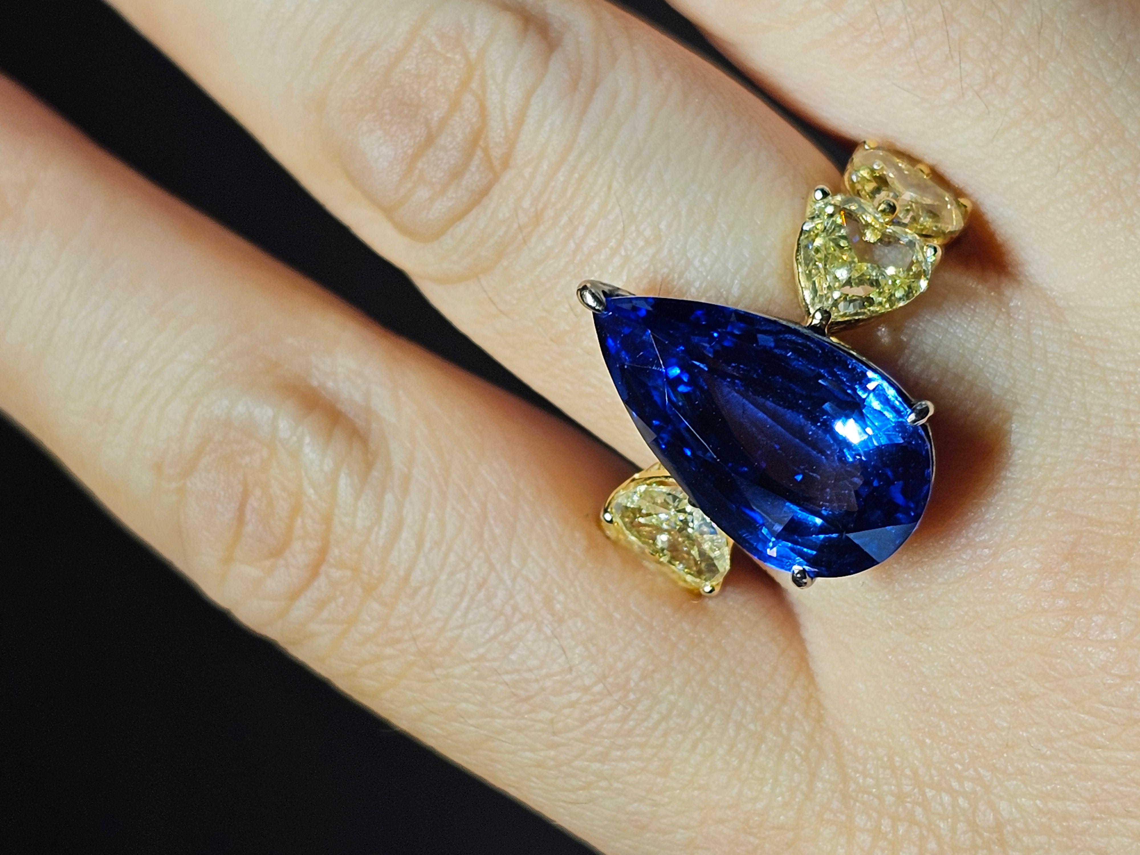 Bague de fiançailles en forme de cœur avec saphir bleu certifié GRS de 10,30 carats et diamants en vente 7