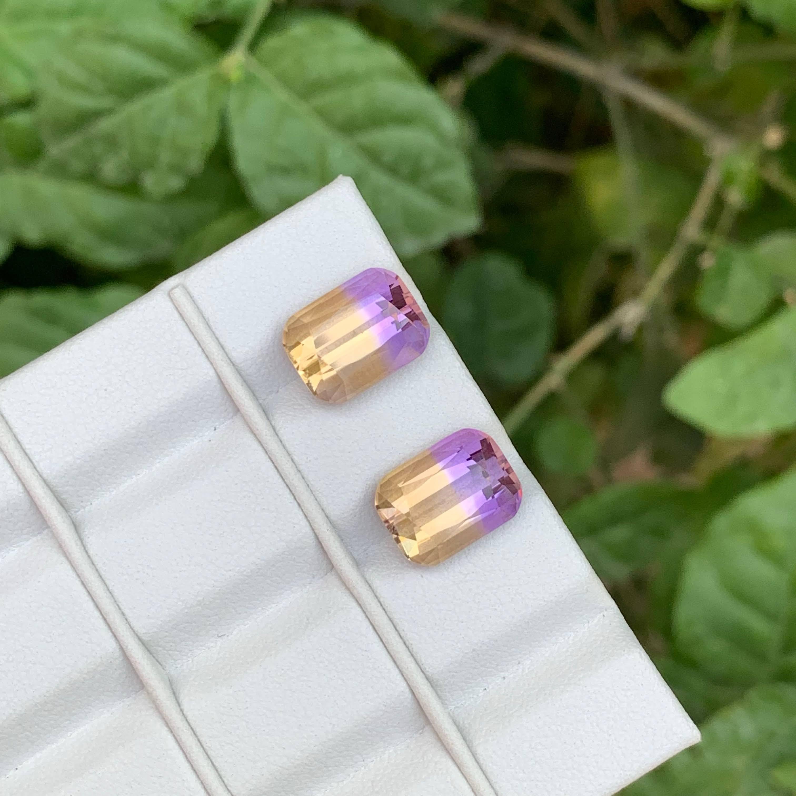10,30 Quilates Pareja de Ametrinas Naturales Perfectas Sueltas Talla Cojín Gemas Bolivianas Corte cojín en venta