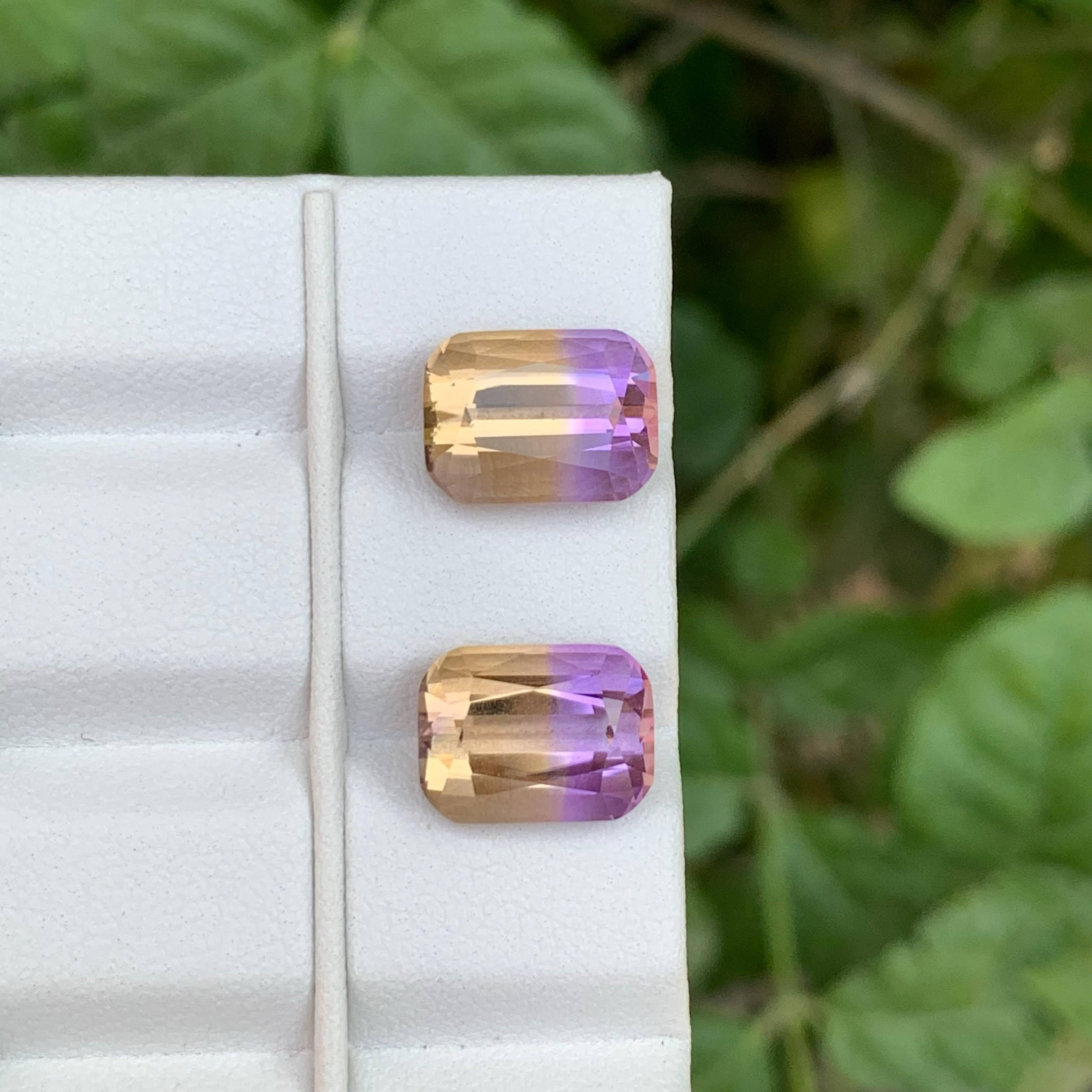 10,30 Quilates Pareja de Ametrinas Naturales Perfectas Sueltas Talla Cojín Gemas Bolivianas en Nuevo estado para la venta en Bangkok, TH