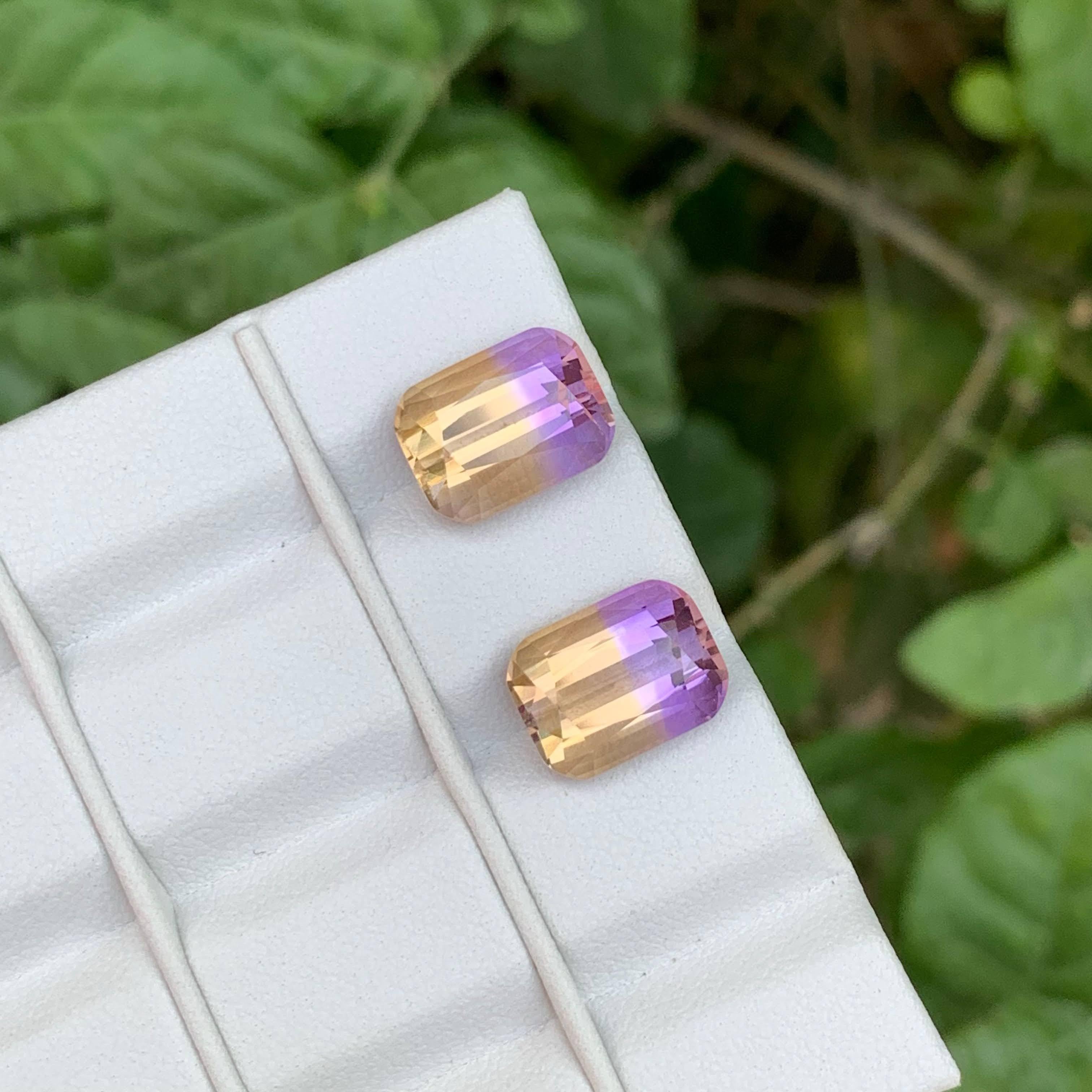 Femenino o masculino 10,30 Quilates Pareja de Ametrinas Naturales Perfectas Sueltas Talla Cojín Gemas Bolivianas en venta