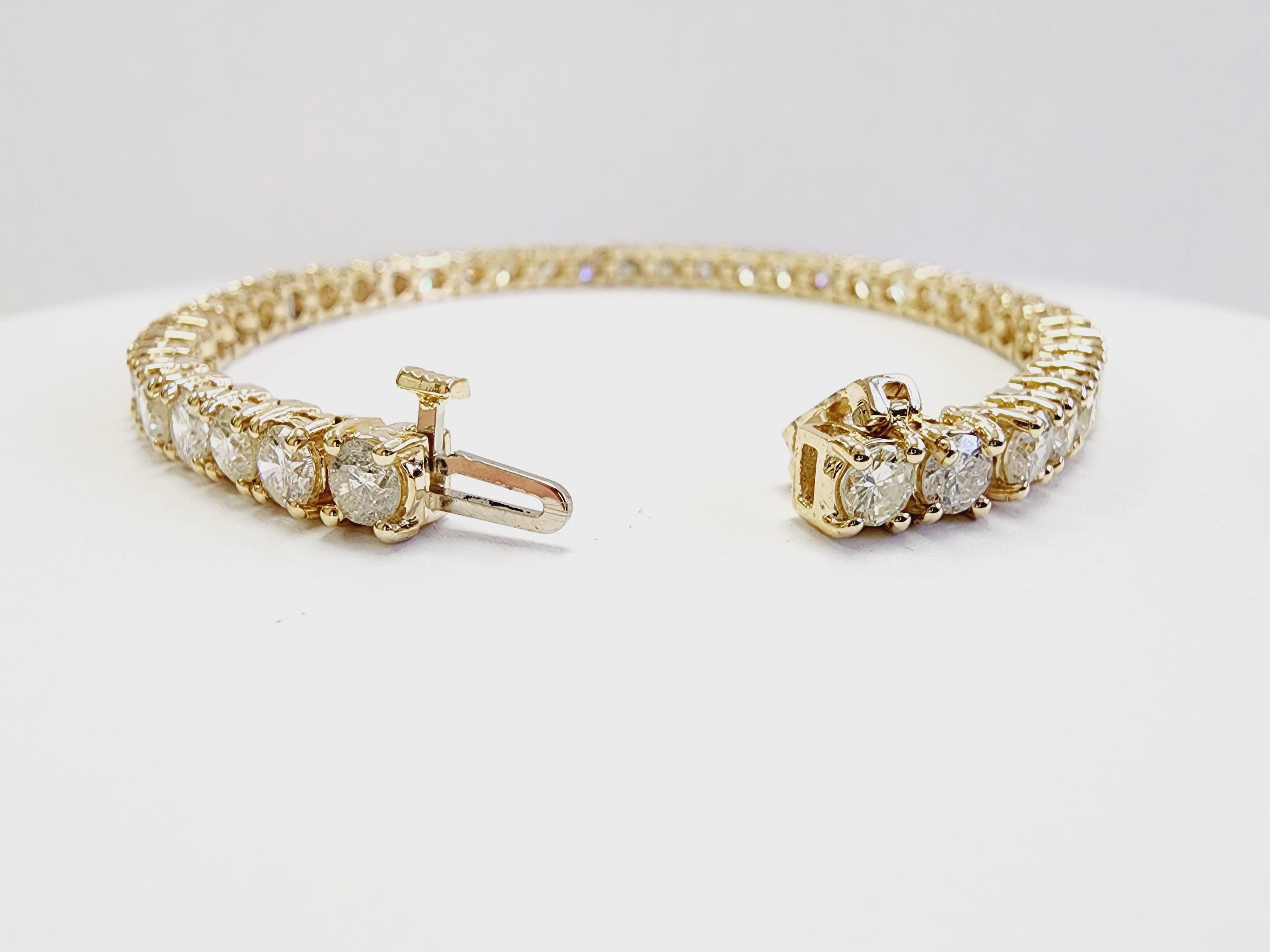 14 Karat Gelbgold-Tennisarmband mit 10.30 Karat natürlichen Diamanten (Brillantschliff)