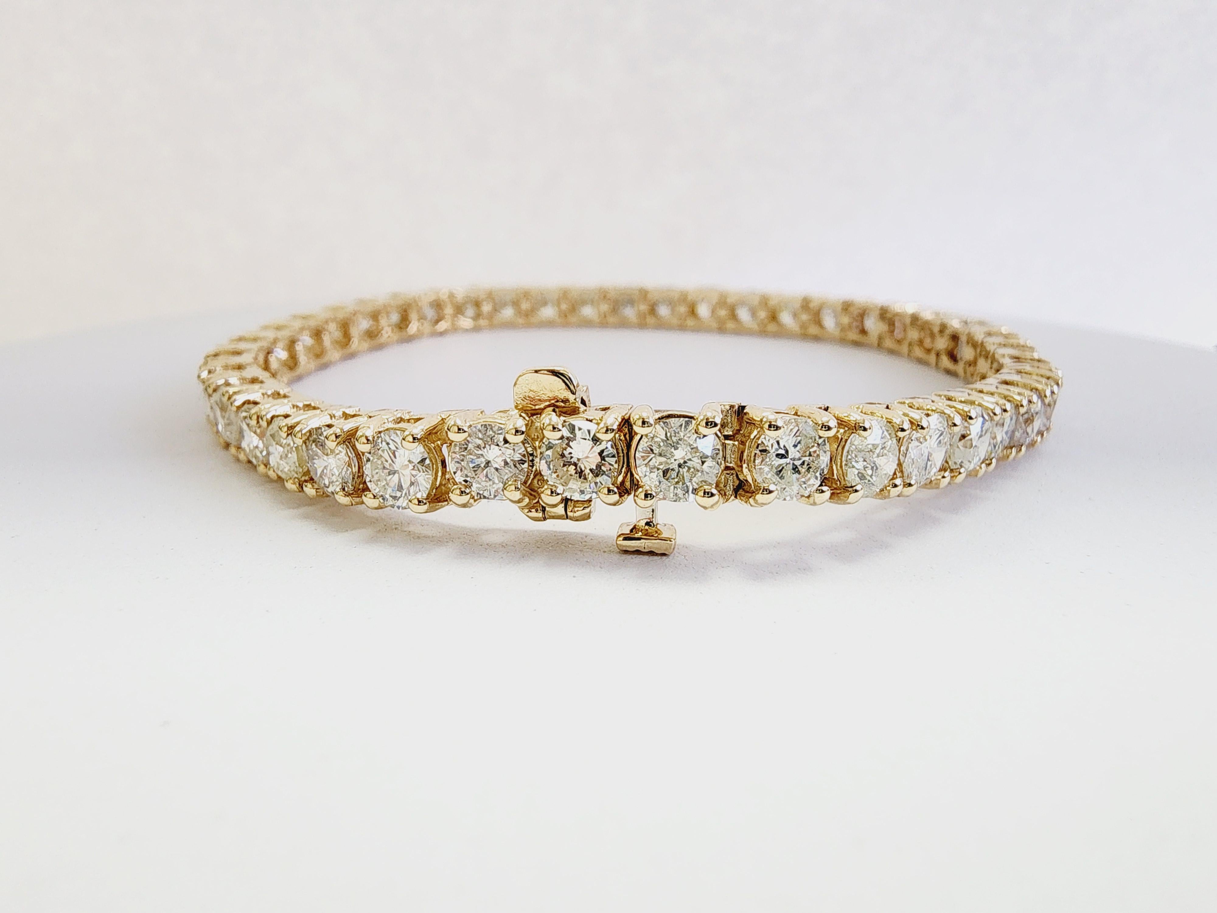 14 Karat Gelbgold-Tennisarmband mit 10.30 Karat natürlichen Diamanten für Damen oder Herren