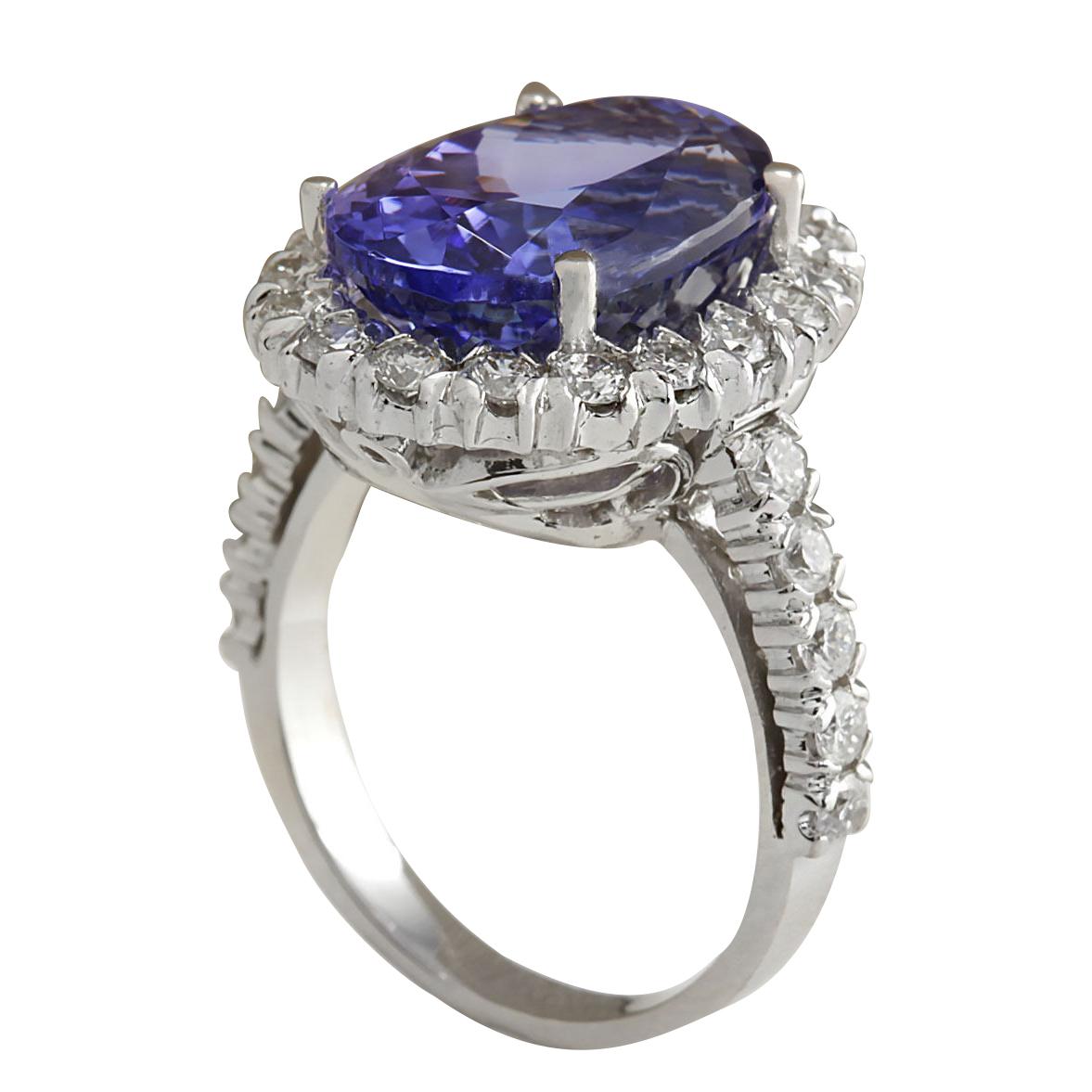 Oval Cut Natural Tanzanite Diamond Ring In 14 Karat Solid White Gold For Sale