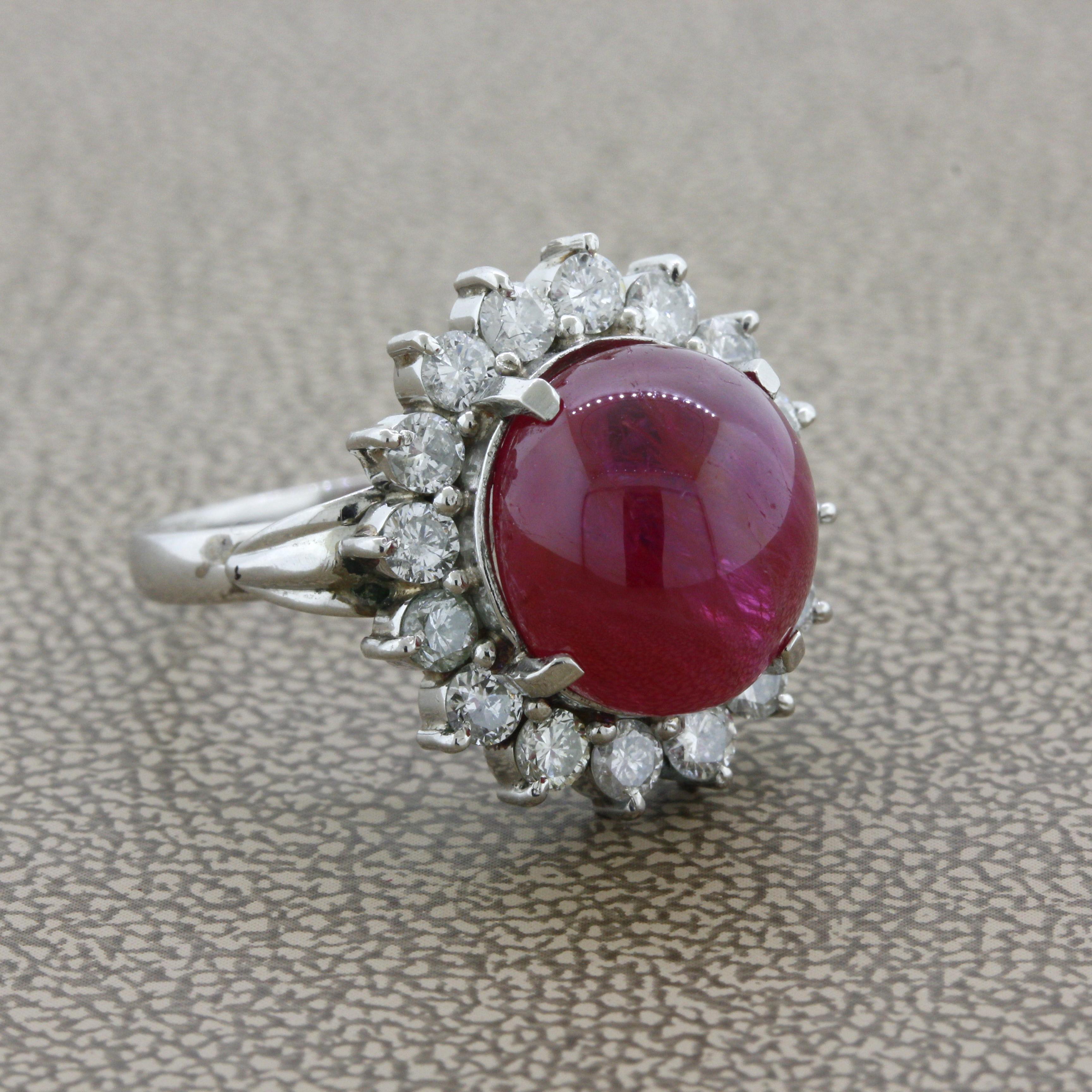 10.30 Carat No-Heat Ruby Cabochon Diamond Platinum Ring, GIA Certified In New Condition For Sale In Beverly Hills, CA