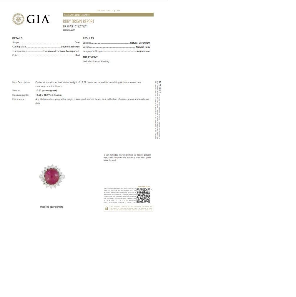 10.30 Carat No-Heat Ruby Cabochon Diamond Platinum Ring, GIA Certified For Sale 4