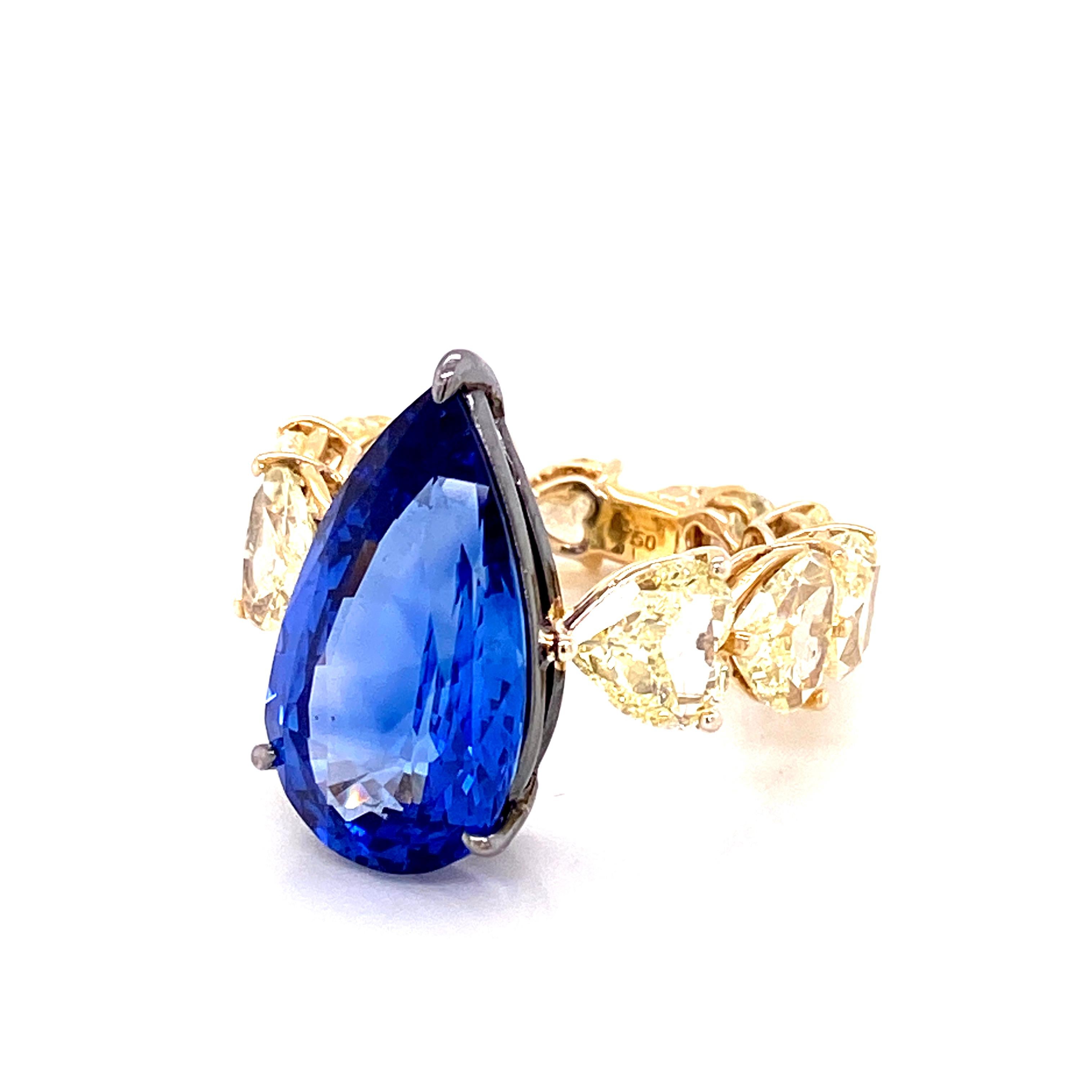 Bague de fiançailles en forme de cœur avec saphir bleu certifié GRS de 10,30 carats et diamants en vente 2