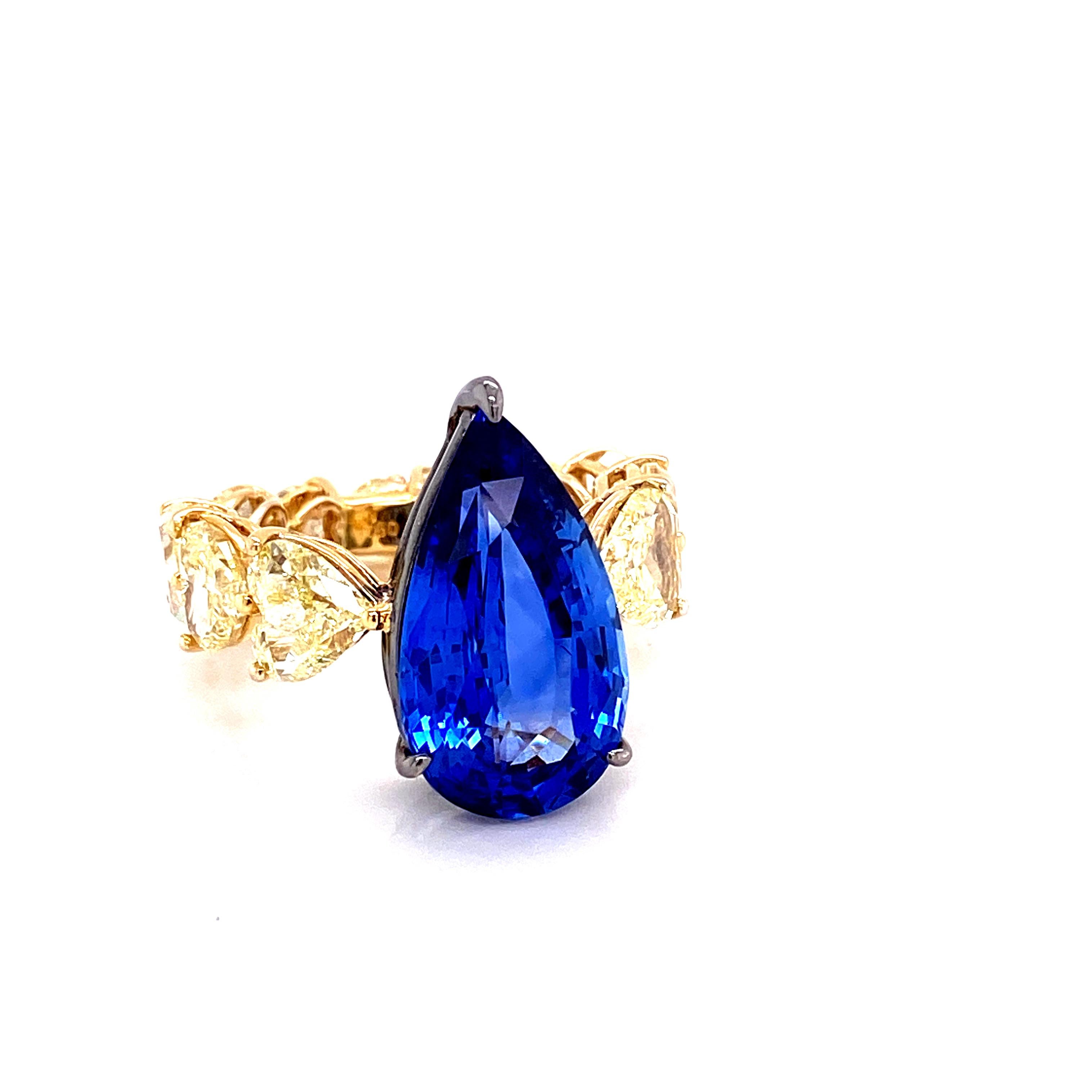 Bague de fiançailles en forme de cœur avec saphir bleu certifié GRS de 10,30 carats et diamants en vente 3