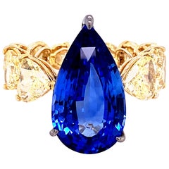 10.30 Carat GRS Certified Blue Sapphire and Heart Shaped Diamond Engagement Ring