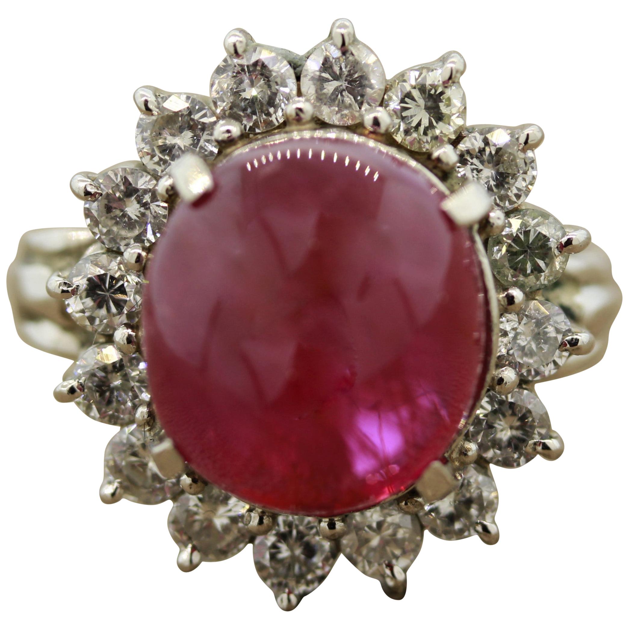 Anillo de platino con diamante cabujón de rubí de 10,30 quilates, certificado GIA sin calor