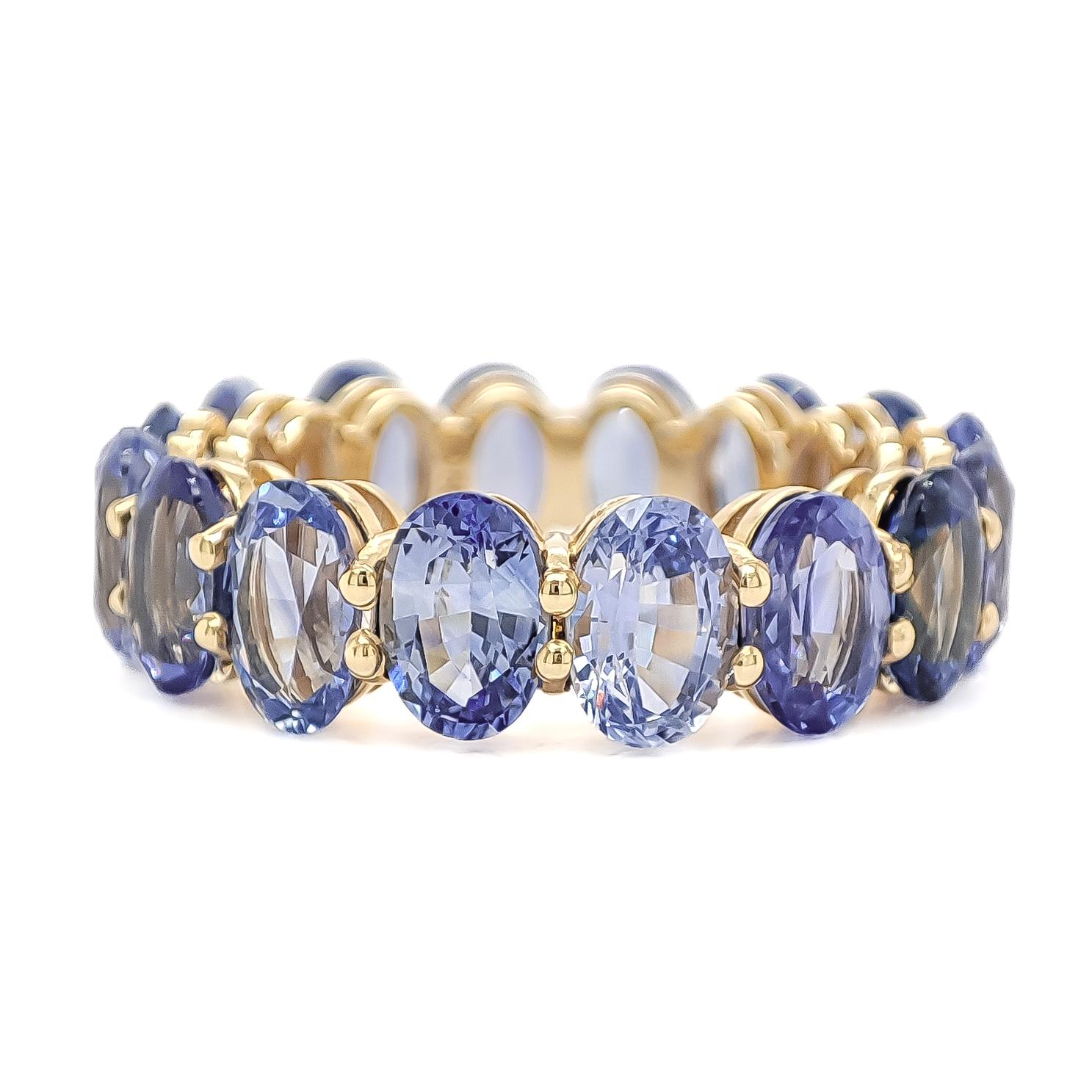 10.30 Carat Sapphire Eternity Ring 14k Yellow Gold In New Condition In Ramat Gan, IL