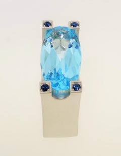 10.30 Carat Sky Blue Topaz and Sapphire Statement Ring Estate Fine Jewelry