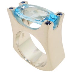10.30 Carat Sky Blue Topaz and Sapphire Statement Ring Estate Fine Jewelry