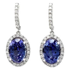 10.30 Carat Tanzanite Boucles d'oreilles en or blanc massif 18 carats Diamant