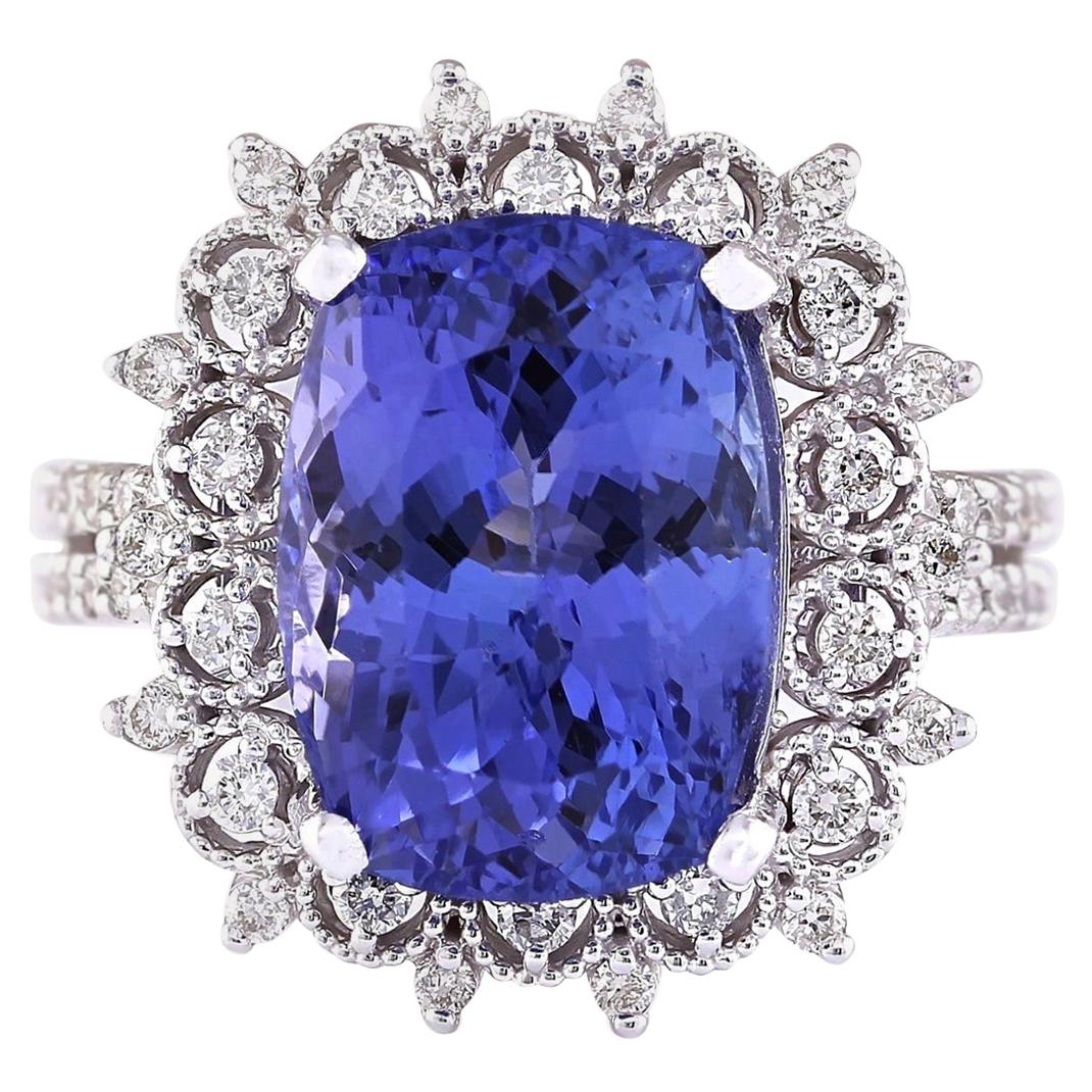 Exquisite Natural Tanzanite Diamond Ring In 14 Karat White Gold 