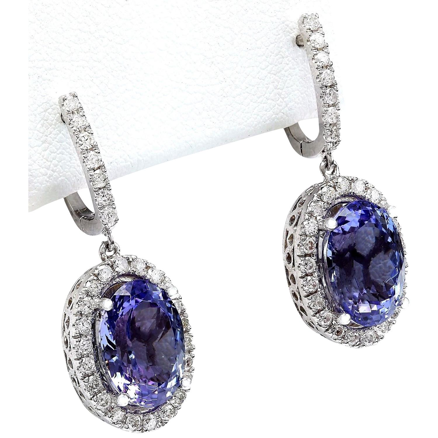 10.30 Carat  Tanzanite 18K Solid White Gold Diamond Earrings
Item Type: Earrings
Item Style: Drop
Item Length: 1.30 in
Material: 18K White Gold
Mainstone: Tanzanite
Stone Color: Blue
Stone Weight: 9.00 Carat
Stone Shape: Oval
Stone Quantity: 2
Stone
