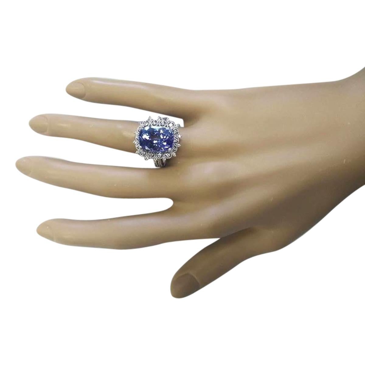 Cushion Cut Exquisite Natural Tanzanite Diamond Ring In 14 Karat White Gold  For Sale