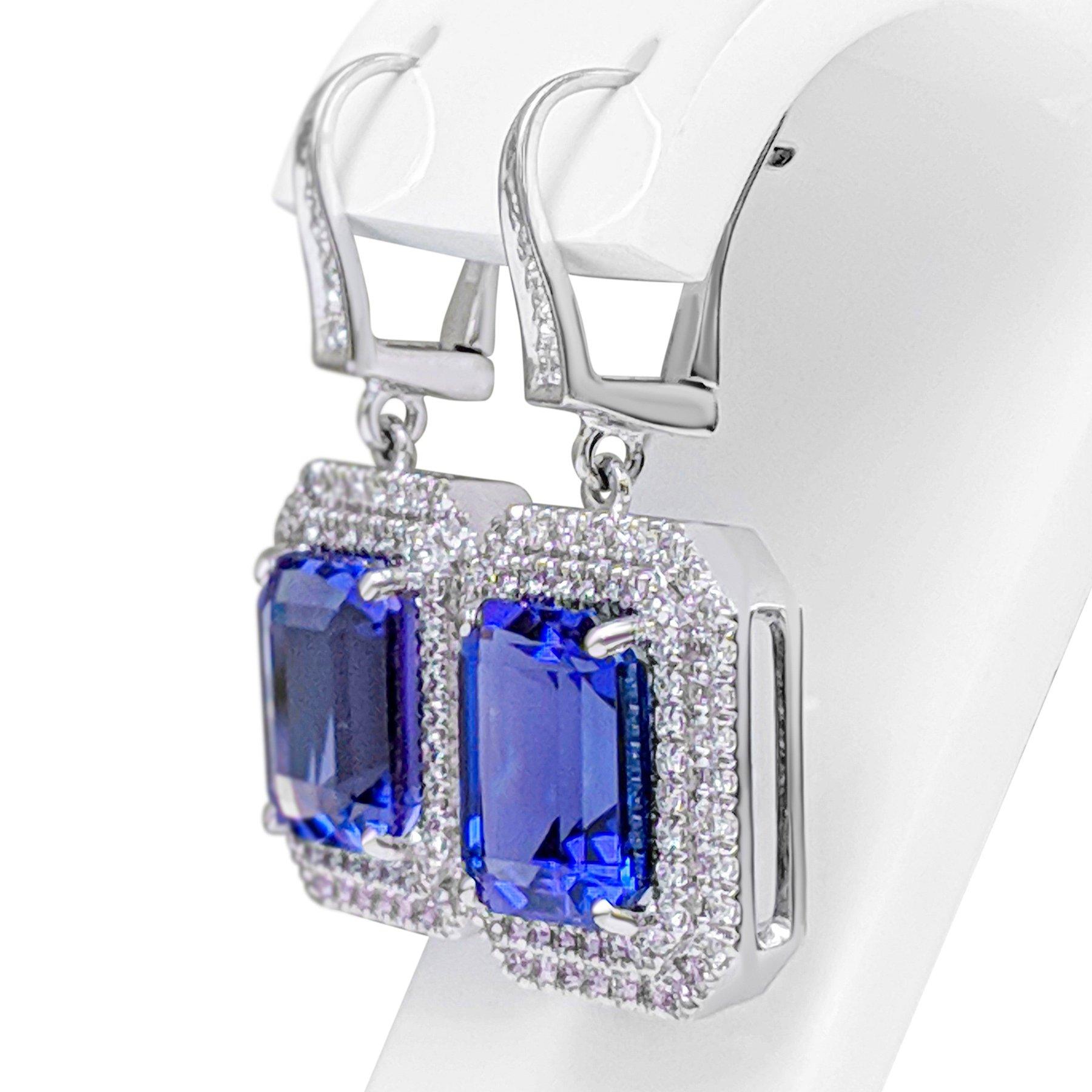 Art Deco 10.30 Carat Tanzanite and 1.25Ct Diamonds Halo - 18 kt. White gold - Earrings For Sale