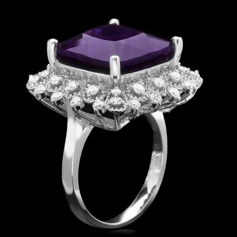 10.30 Carats Natural Amethyst and Diamond 14K Solid White Gold Ring

Total Natural Amethyst Weights: Approx.  9.60 Carats 

Amethyst Measures: Approx. 13 x 13 mm

Natural Round Diamonds Weight: Approx.  0.70 Carats (color G-H / Clarity
