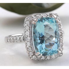 10.30 Carat Natural Aquamarine and Diamond 14 Karat Solid White Gold Ring