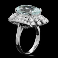 10,30 Karat natürlicher Aquamarin und Diamant 14k massiver Weißgold Ring