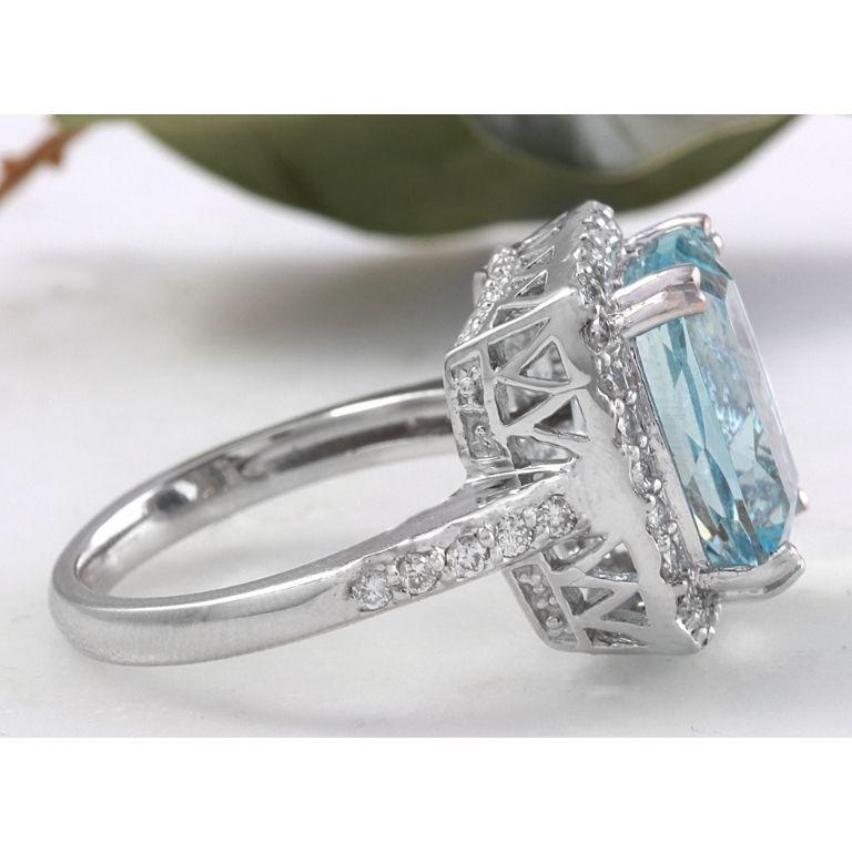 10.30 Karat natürlicher Aquamarin und Diamant 14 Karat massiver Weißgold Ring (Smaragdschliff) im Angebot