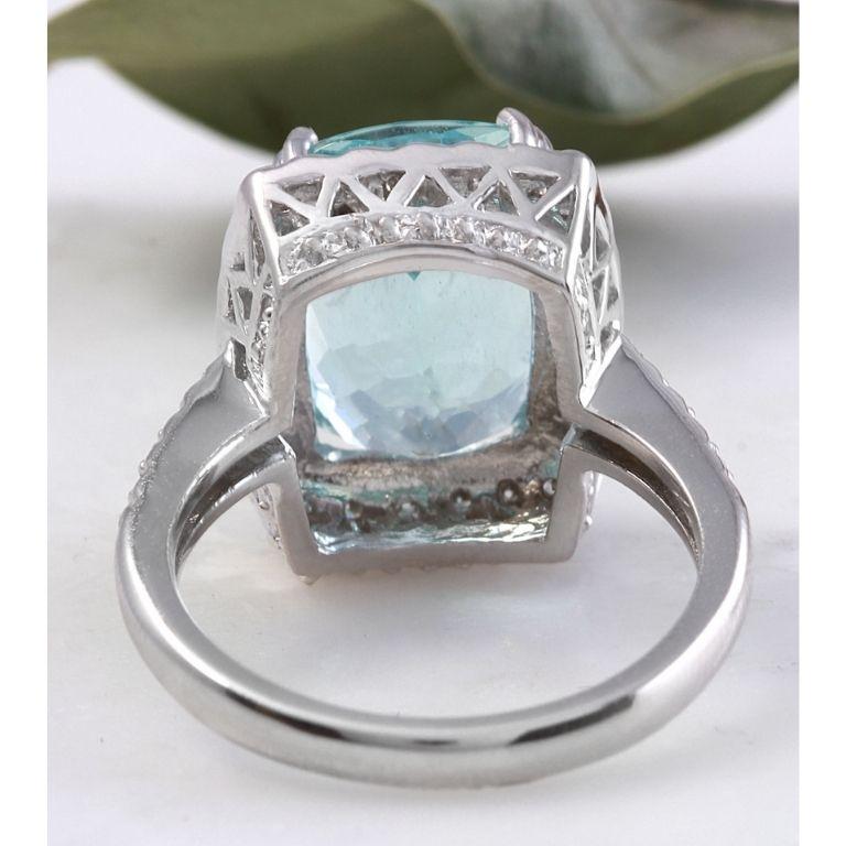 10.30 Karat natürlicher Aquamarin und Diamant 14 Karat massiver Weißgold Ring im Zustand „Neu“ im Angebot in Los Angeles, CA