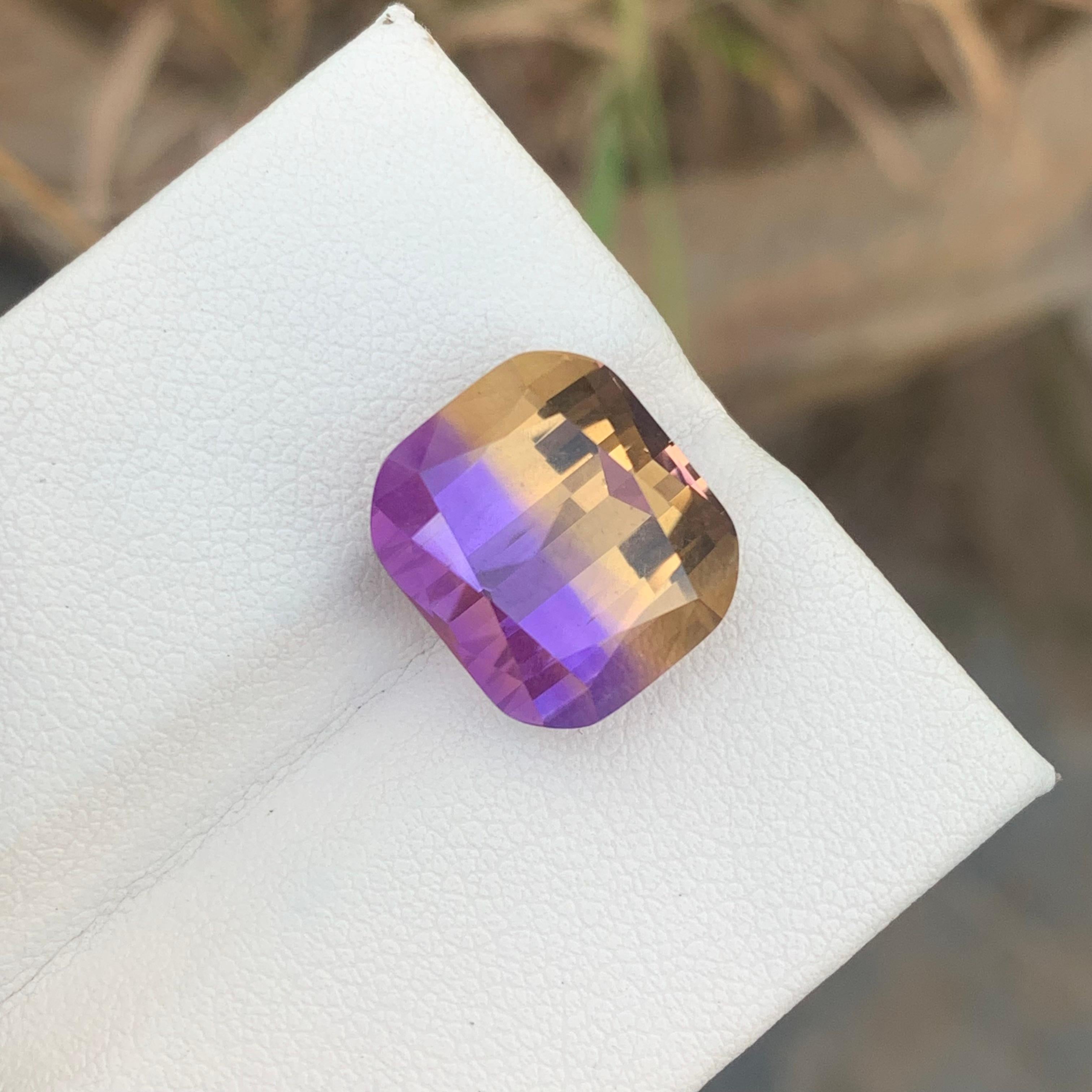 Loose Ametrine 
Weight: 10.30 Carats 
Dimension: 11.9x13.5x9.2 Mm
Origin: Bolivia 
Shape: Oval Cushion
Color: Purple & Yellow
Treatment: Non
Certificate: On Client Demand 
Ametrine is a captivating gemstone that seamlessly blends two distinct