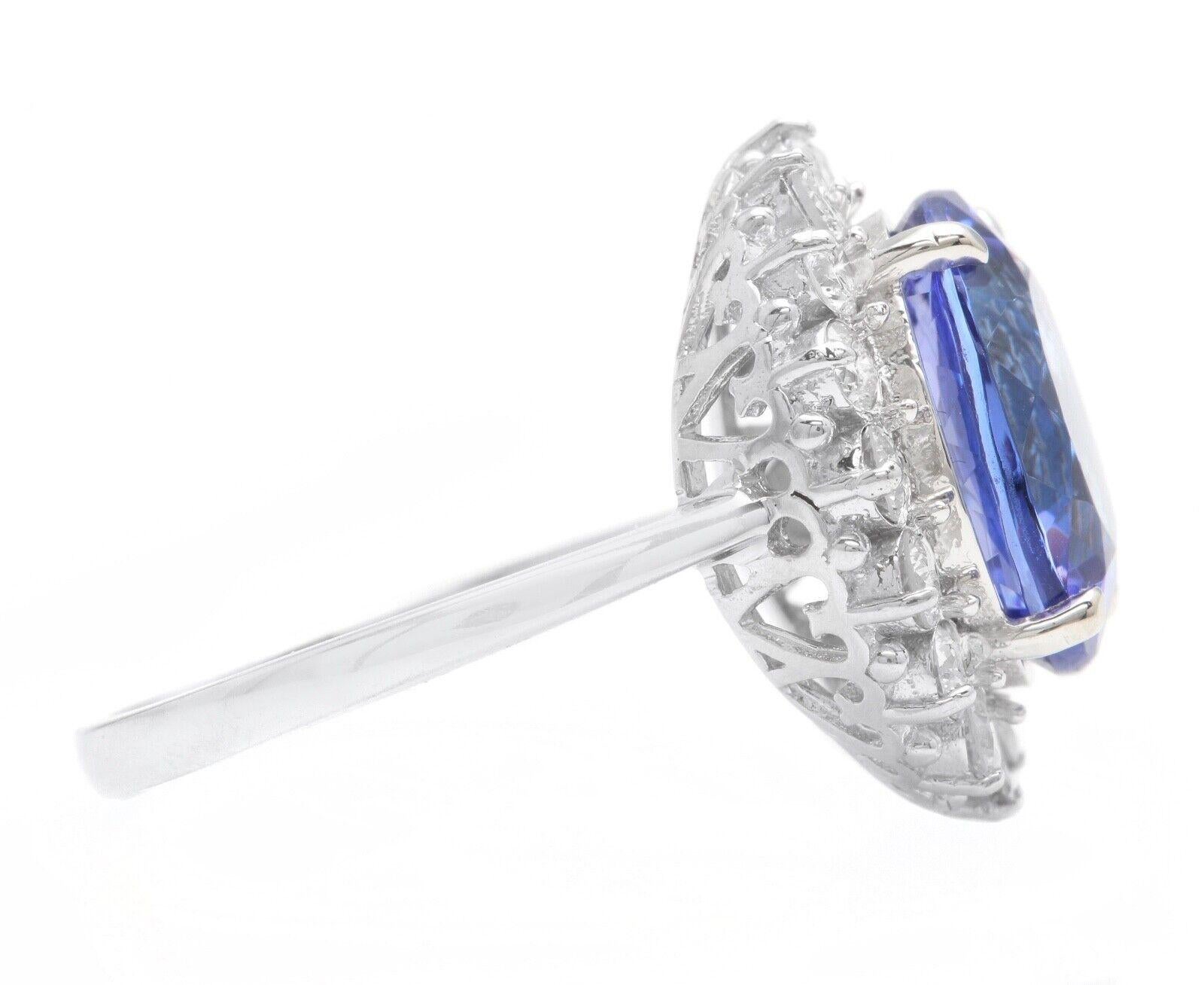 Mixed Cut 10.30 Carats Natural Tanzanite and Diamond 14K Solid White Gold Ring For Sale