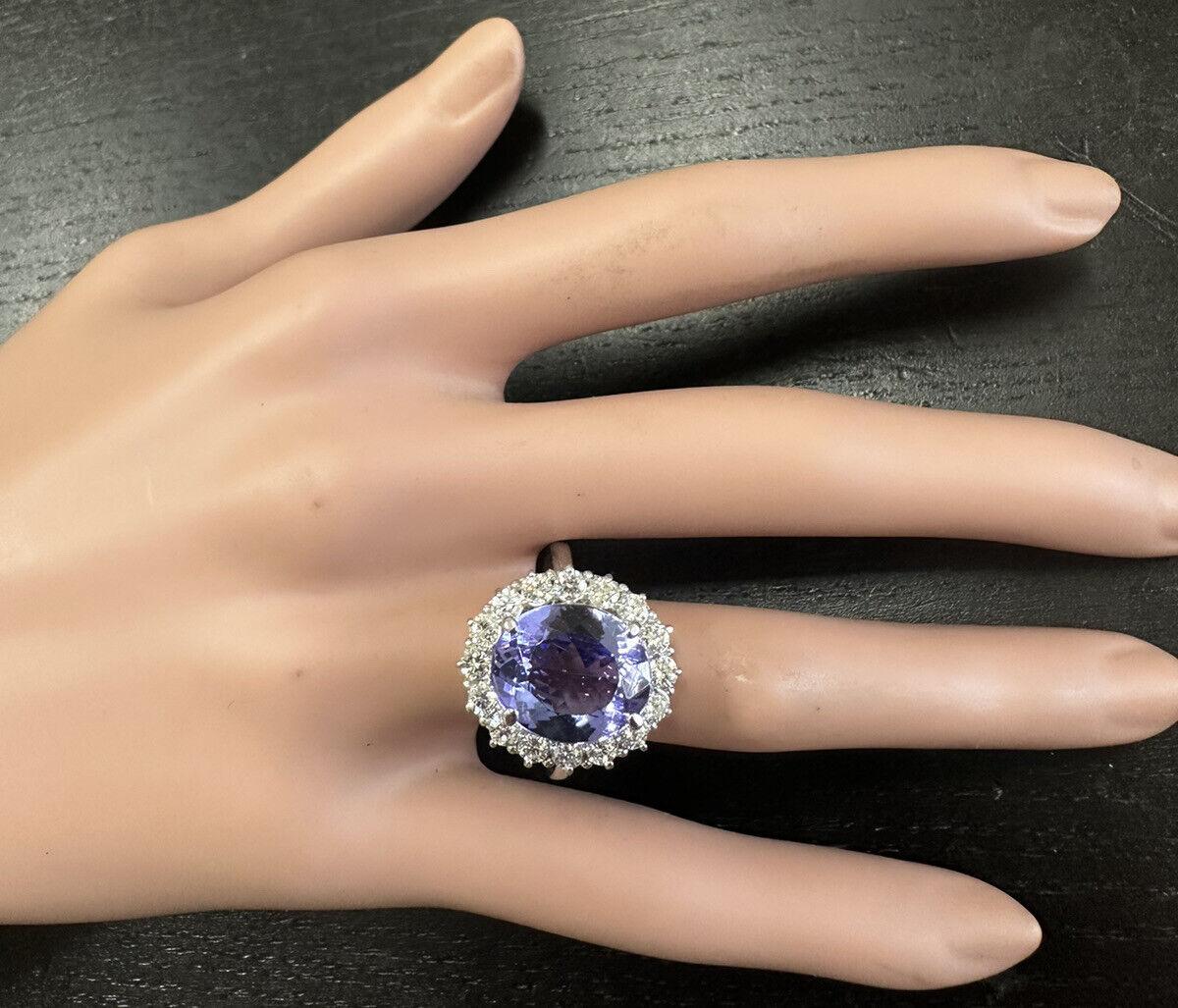 10.30 Carats Natural Tanzanite and Diamond 14K Solid White Gold Ring For Sale 1