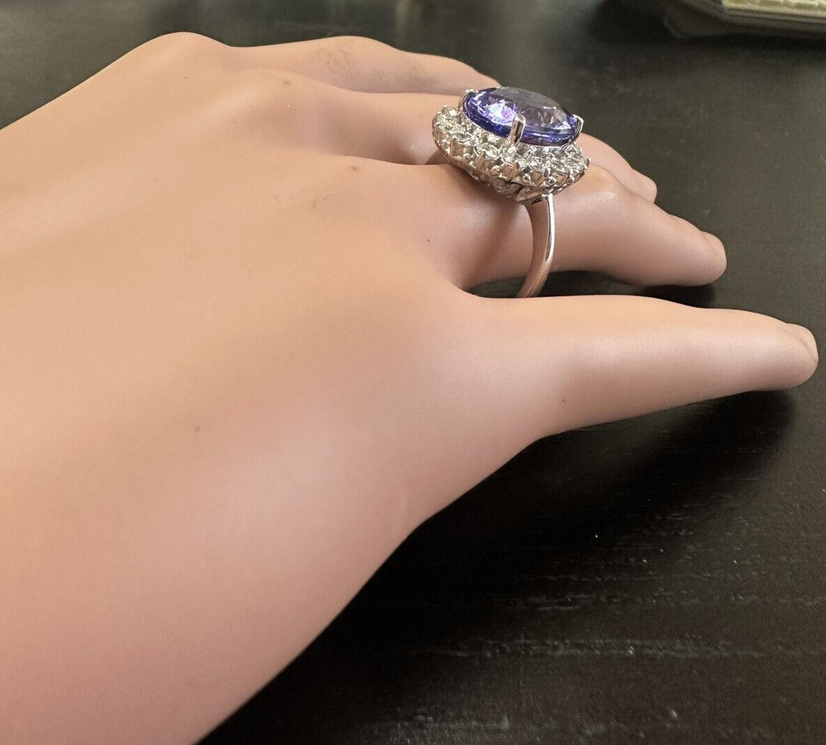 10.30 Carats Natural Tanzanite and Diamond 14K Solid White Gold Ring For Sale 2