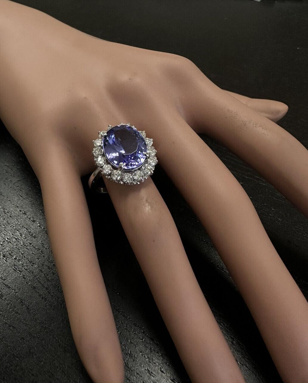 10.30 Carats Natural Tanzanite and Diamond 14K Solid White Gold Ring For Sale 4
