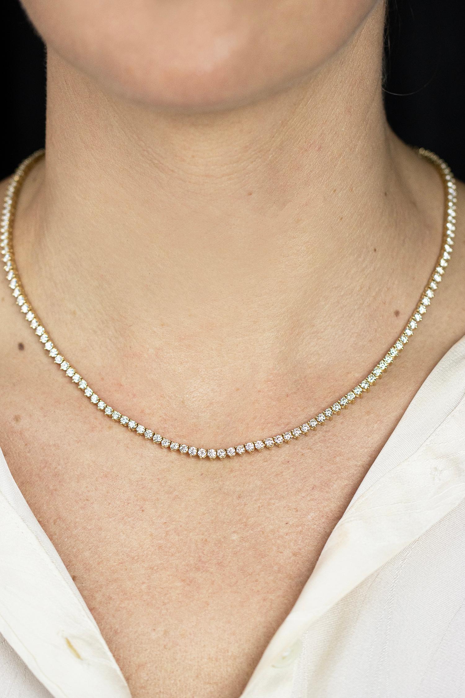 Taglio rotondo Roman Malakov Diamonds, collana da tennis con diamanti a taglio Brilliante da 10.30 carati totali in vendita