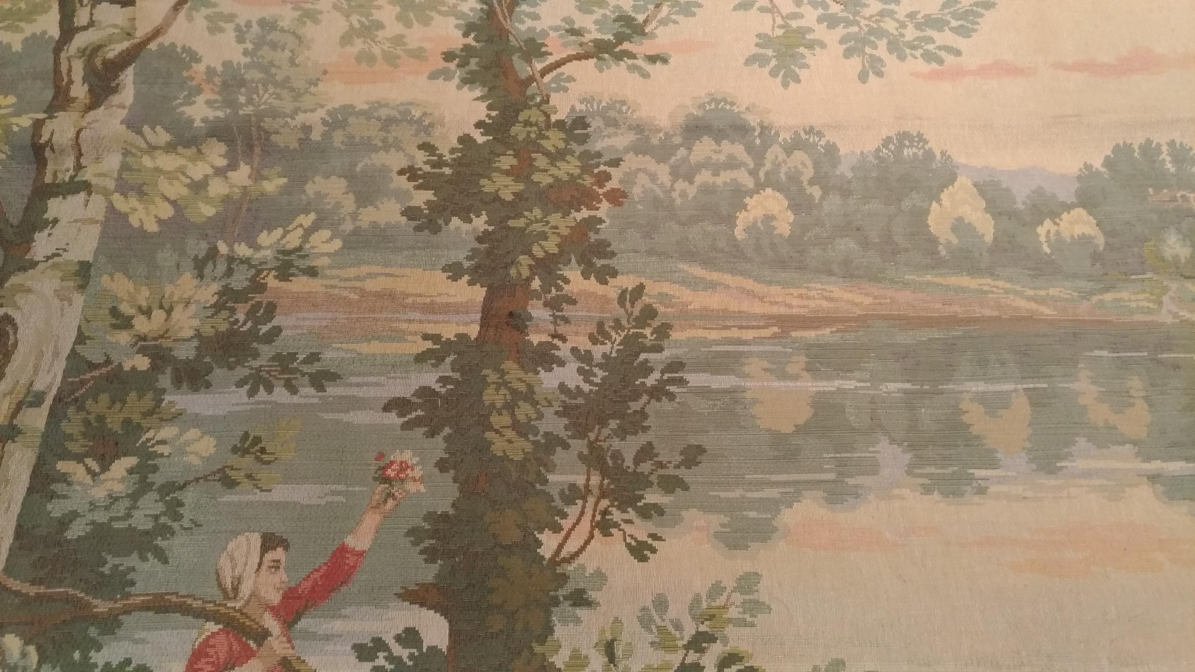1030 - Vintage Französischer Jaquar-Wandteppich im „Gobelin“-Stil (Mitte des 20. Jahrhunderts) im Angebot