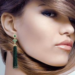 103.05 Carat Emerald Diamond 18 Karat Gold Tassel Earrings