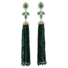 103.05 Carat Emerald Diamond 18 Karat Gold Tassel Earrings