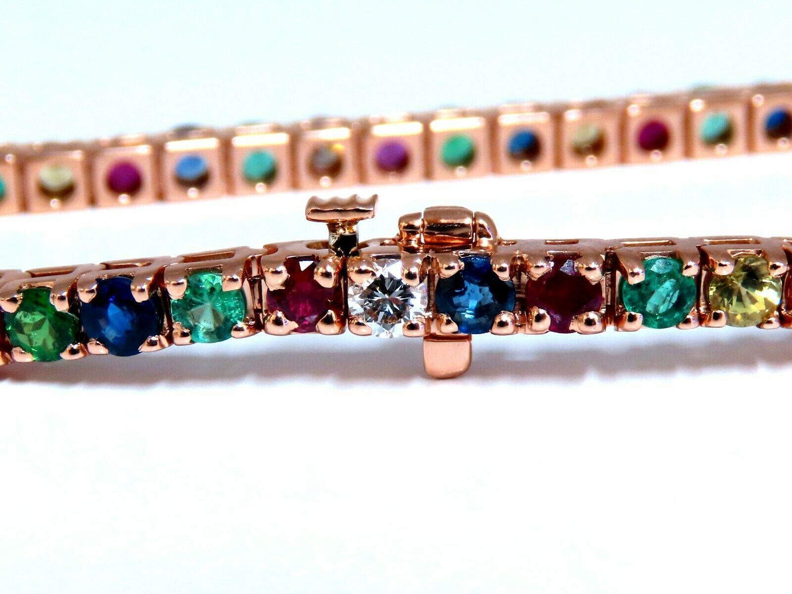 Uncut 10.30 Carat Natural Gem-Line Spinel Emerald Sapphire Ruby Diamond Bracelet 14Kt For Sale