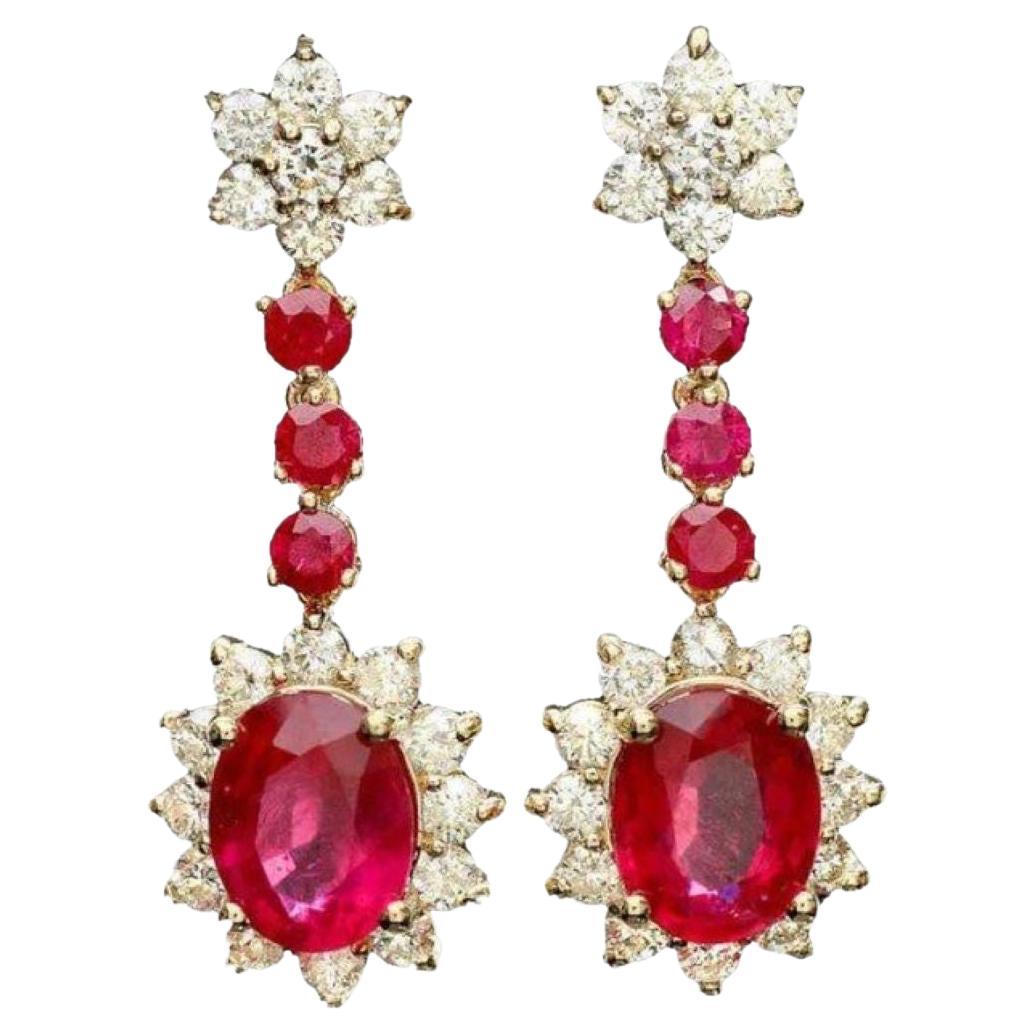10.30Ct Natural Ruby and Diamond 14K Solid Yellow Gold Earrings For Sale
