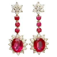 Boucles d'oreilles en or jaune massif 14K de 10,30 carats de rubis naturel et de diamants